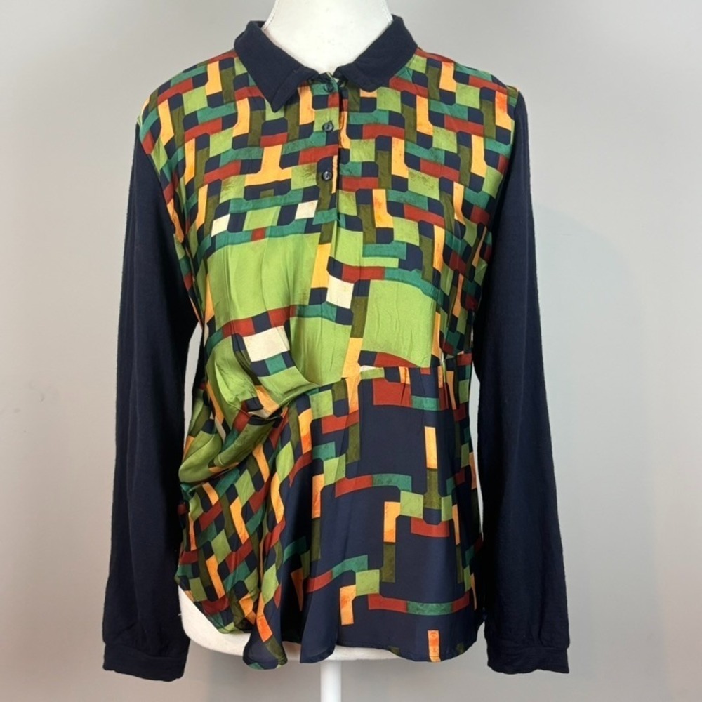 Cotelac Abstract Geometric Asymmetric Art Blouse Womens 2‎ (LG) Boho Wool Unique
